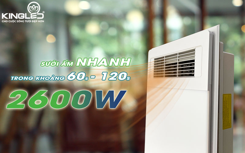 quạt sưởi nhà tắm kingled sưởi ấm nhanh trong khoảng 60s mã 3060tv