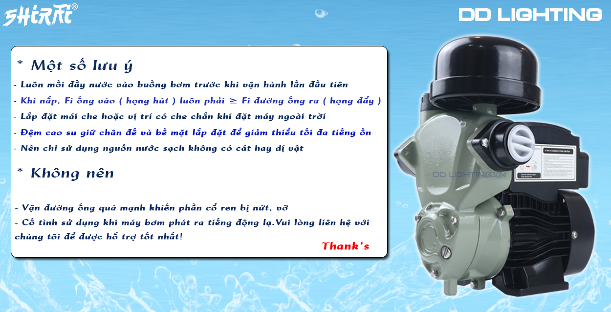 Lưu ý sử dụng máy bơm nước Shirai