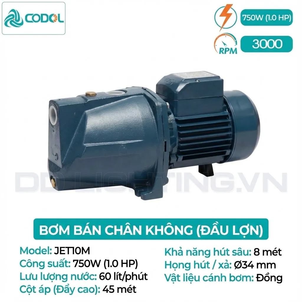 Máy Bơm Bán Chân Không Codol JET10M (Đầu Lợn) 750W Cánh Đồng